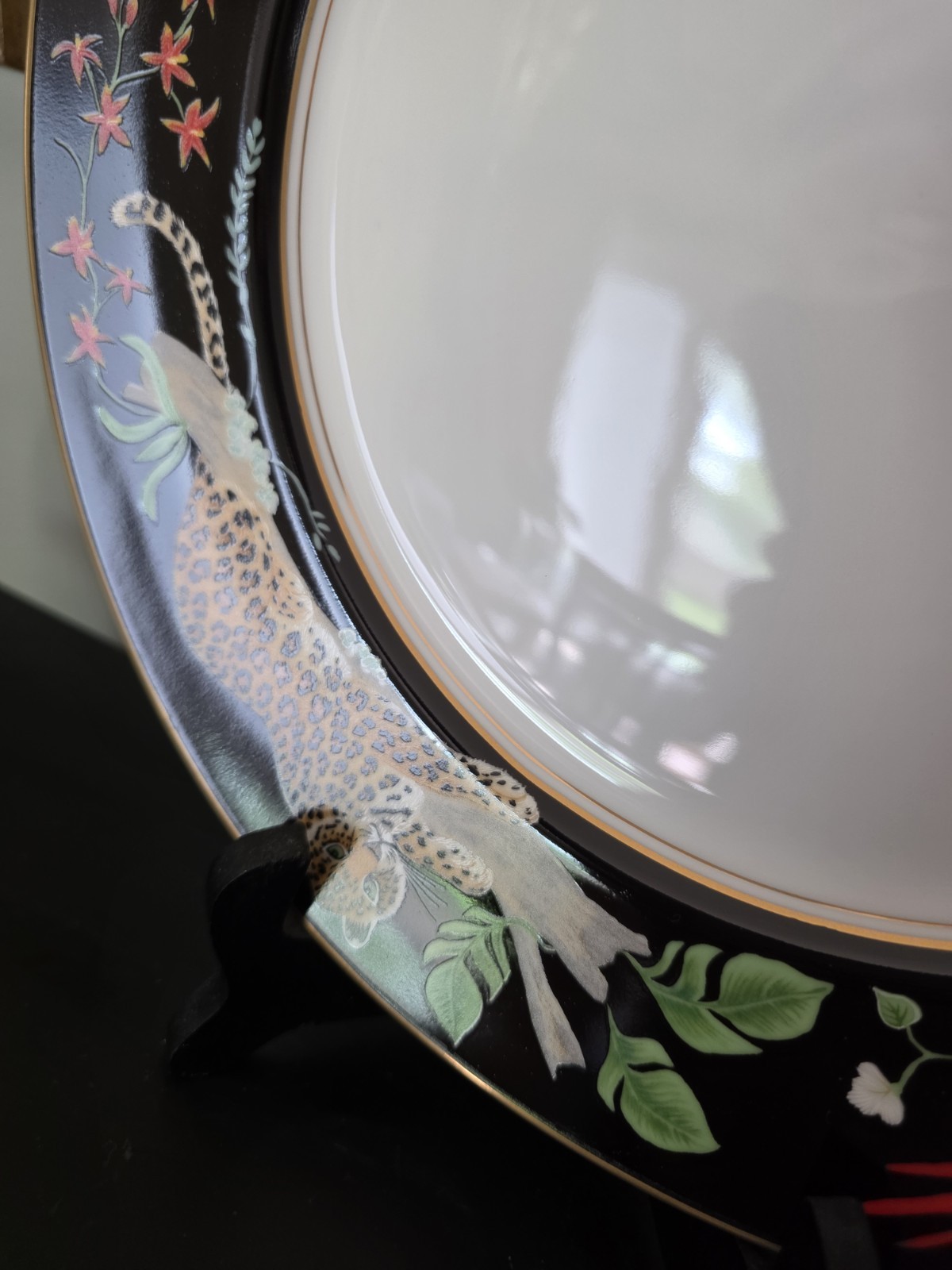 Lynn Chase Jaguar Jungle 10 7/8″ Dinner Plate With 24K Gold Unused MINT New