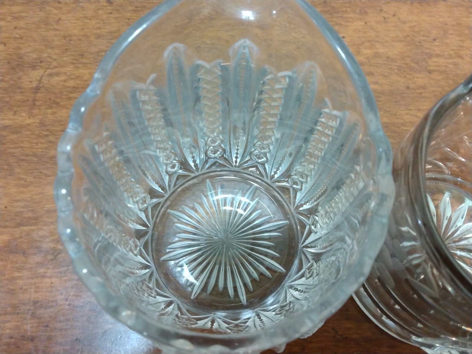 Vintage Diamond Cut Creamer & Grapevine Etched Creamer
