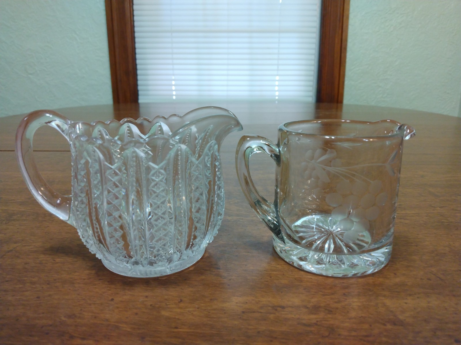 Vintage Diamond Cut Creamer & Grapevine Etched Creamer