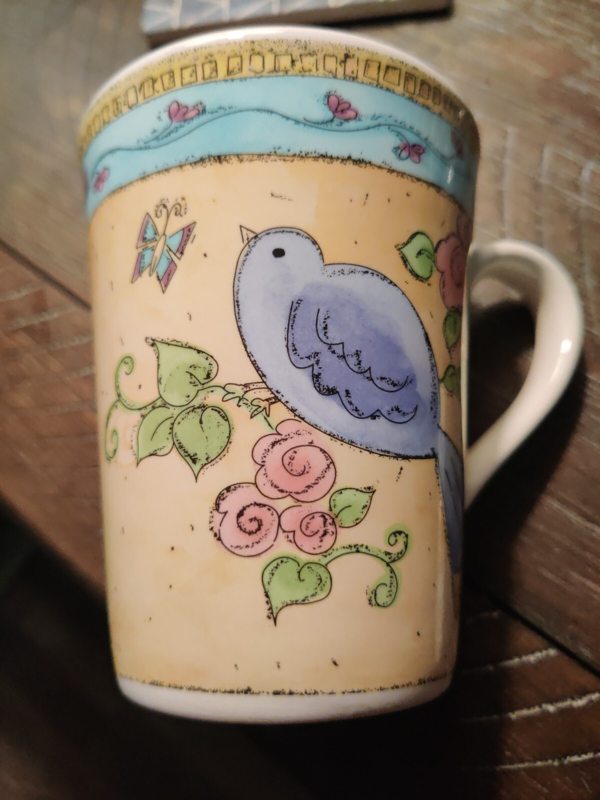 Sango Birds and The Bees Coffee Mug, Lipkin, Purple Blue Pink Floral Ceramic