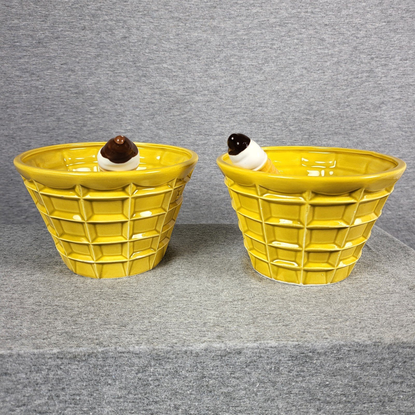 Vintage FTDA Japan Ceramic Ice Cream Cone Bowls With Matching Spoons – Pair