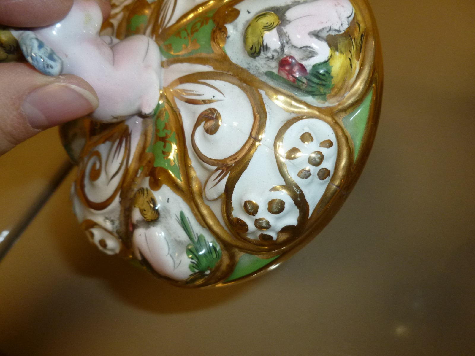 Vintage Handpainted Capodimonte Italy High Relief Bon Bon Dish w/ Cherubs