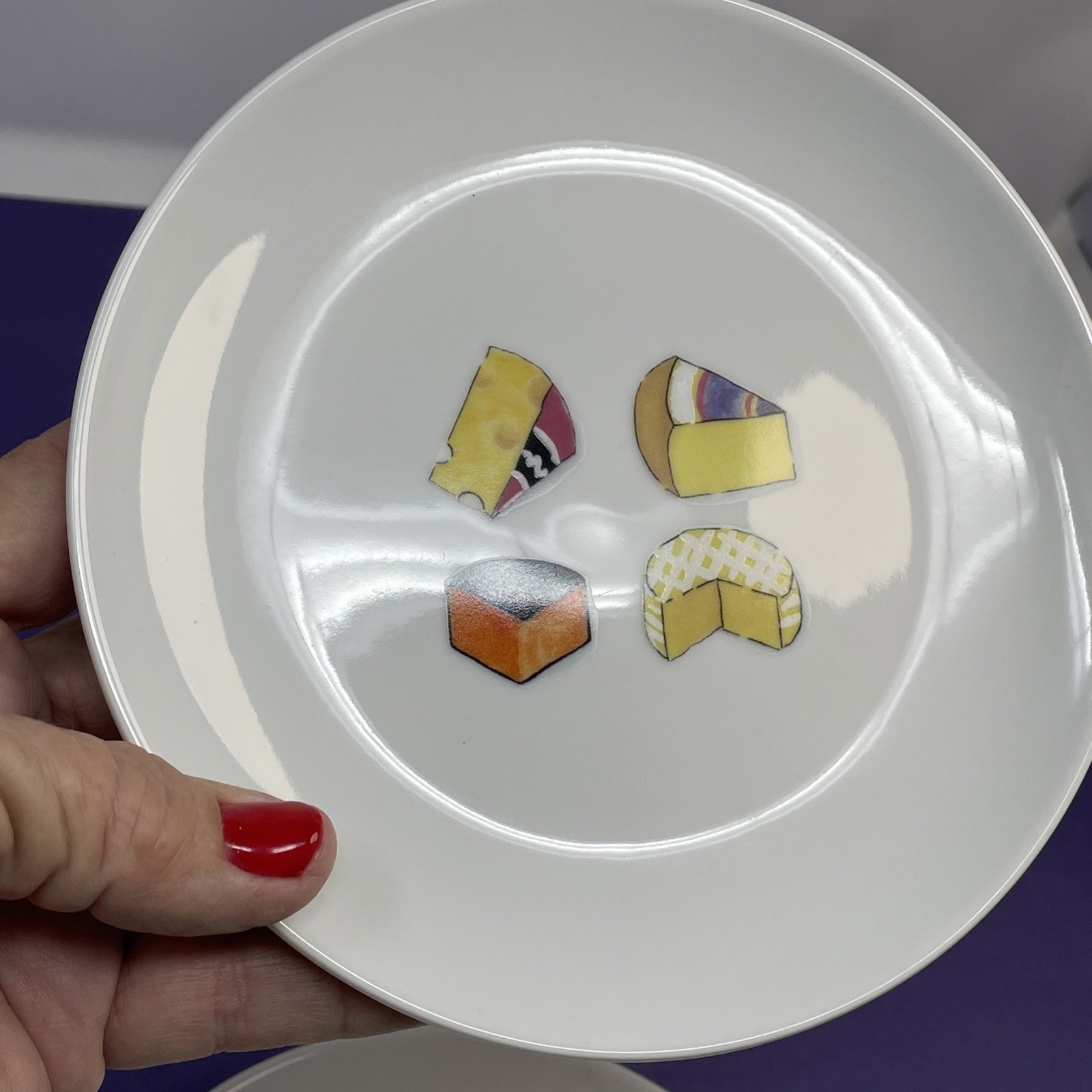 Four 2001 Nancy Green 6.5 in Cheese Wine Appetizer Plates for Boston Warehouse