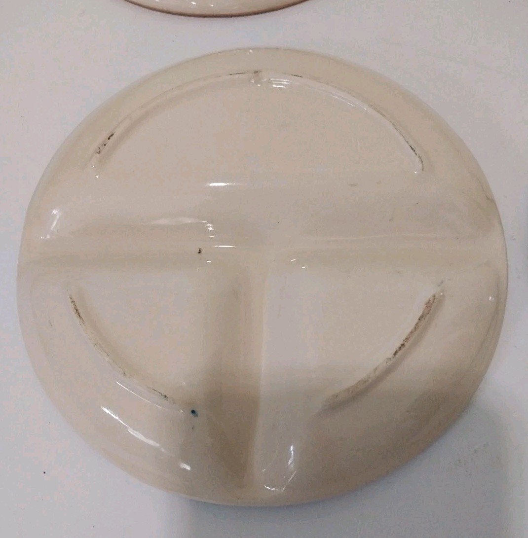 Vintage 6 Plates Ceramic Kitchen Prep Or Childrens 7 5/8″ Divided Pottery Plates