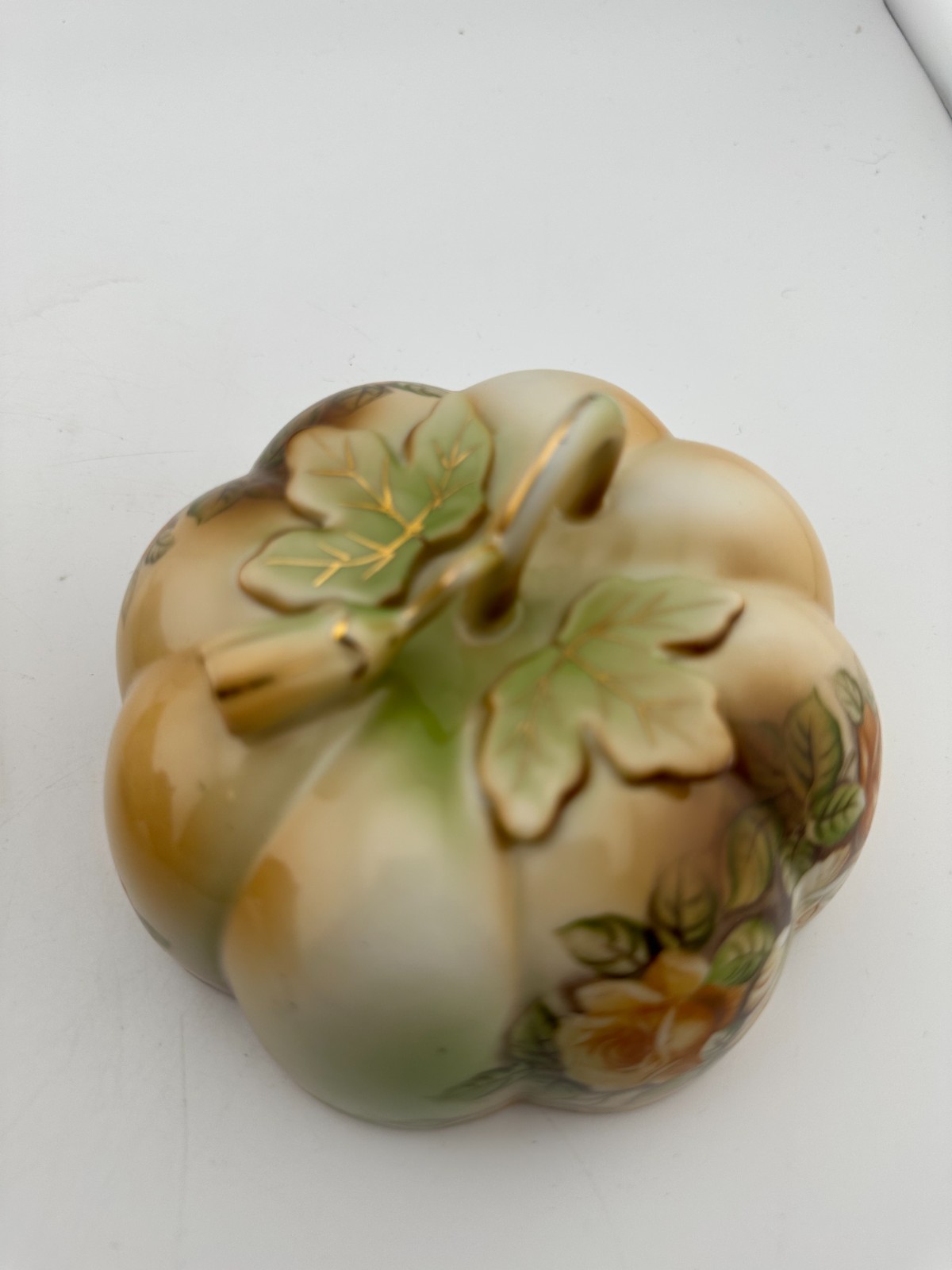 RS Prussia Pumpkin Covered Candy Dish Floral Luster Porcelain Box