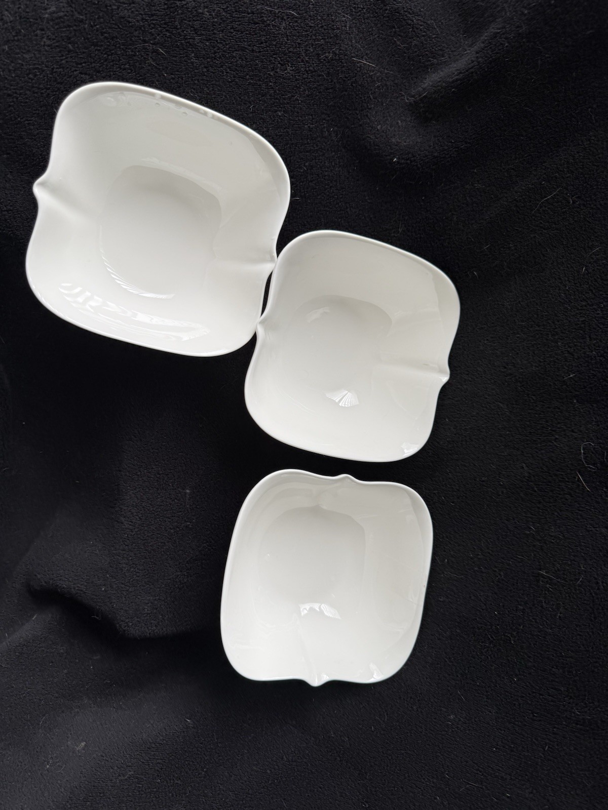 Palm Restaurant White Porcelain Serving Bowls Set of 3 Square Pinch Dishes 6”