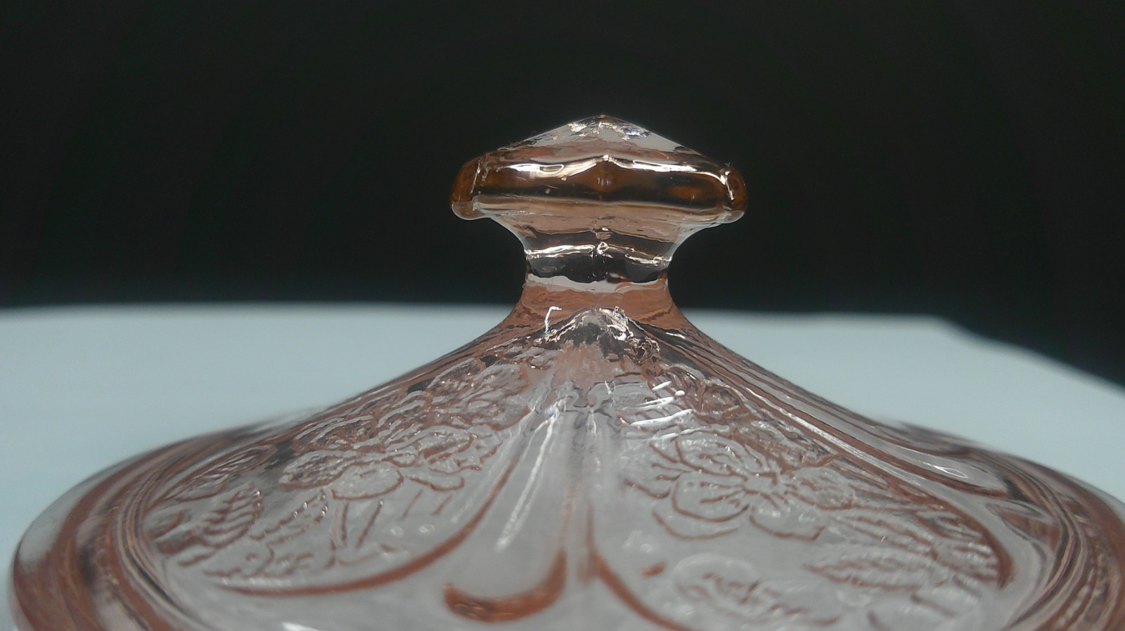 Jeannette Glass Co, Cherry Blossom, Pink, Sugar Cover, USA, c 1930s, ExCd