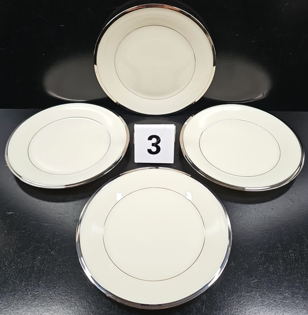 4) Lenox Solitaire 5 Pc Place Setting Vintage Elegant Platinum Dining Dishes Lot