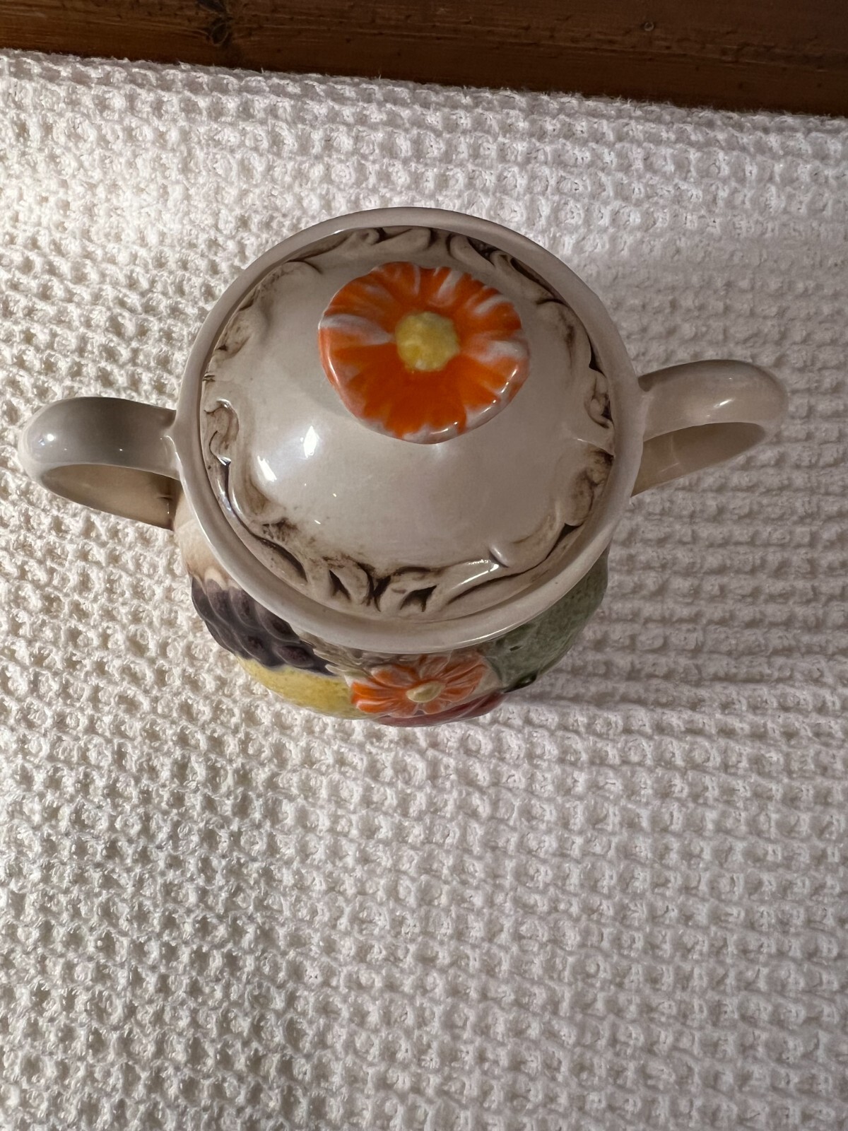 Sugar bowl and Creamer Vintage Raised Fruit Decor Ceramic Retro