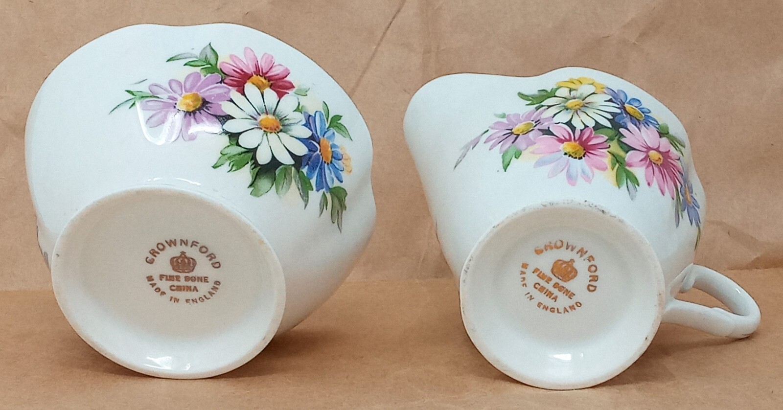 Crownford Creamer & Open Sugar Bowl set Fine Bone China England floral design