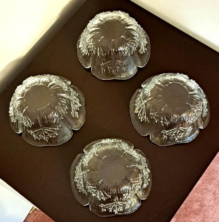 4 Lasisepät Mantsala/Dansk Cow Parsley 5″ Clear Glass Salad Bowls P. Kallioinen