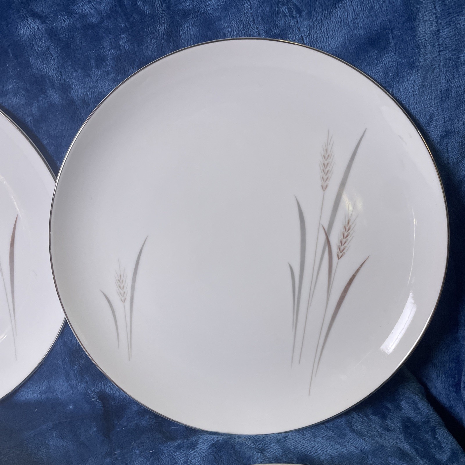 Fine China Japan Platinum Wheat Set Of 4 Dinner Plates 10 1/4″