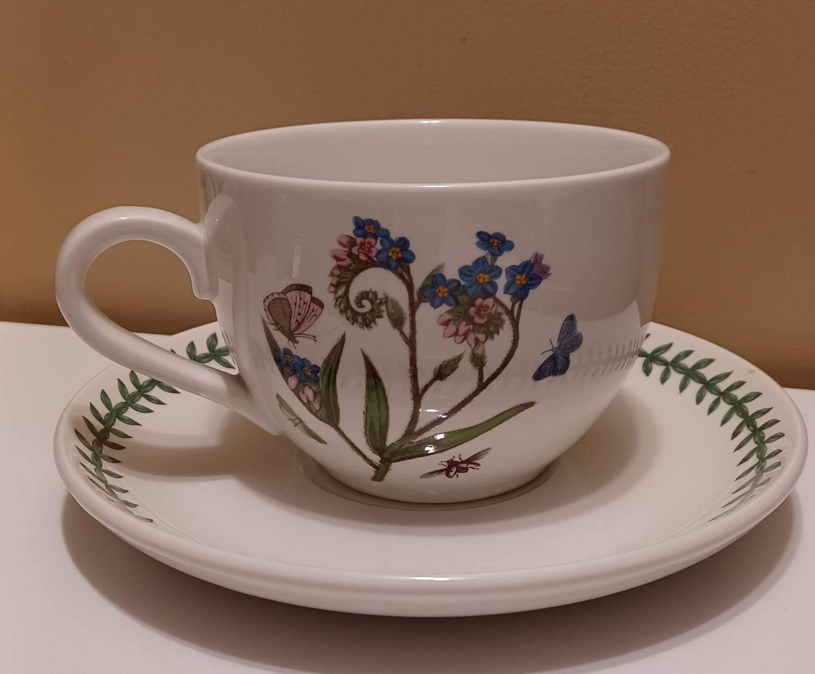 Portmeirion Jumbo 23oz Coffee Cup & Saucer Floral Motif BOTANIC GARDEN Large