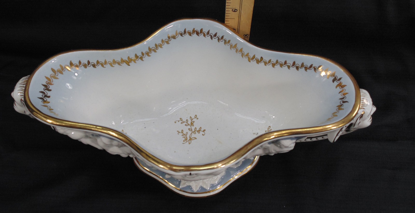 Vintage GB R. Capodimonte Porcelain Blue/White Gold Pedestal Centerpiece Bowl