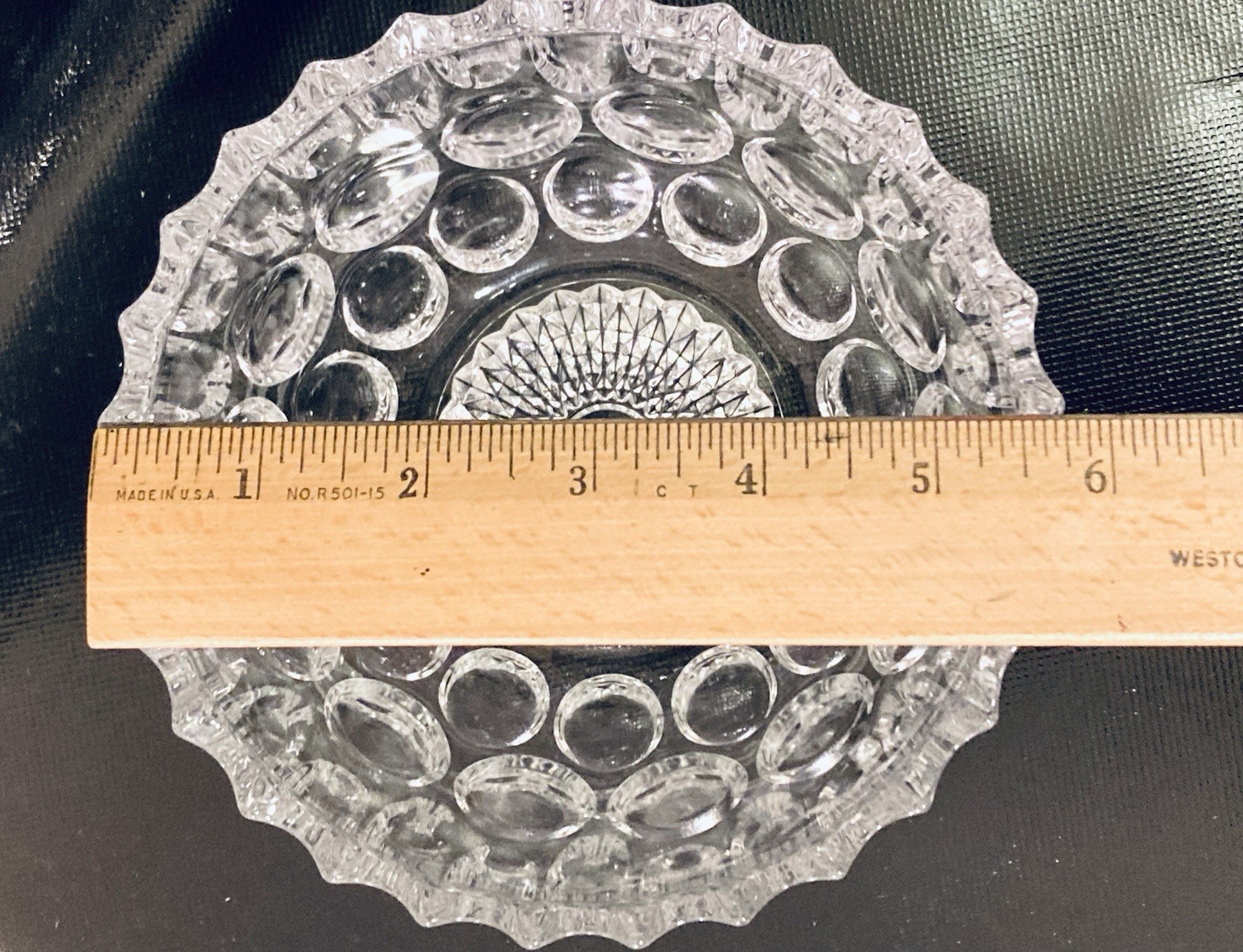Vintage Crystal Clear Studios Bowl Thumbprint Pattern Scalloped Edge Japan 6″