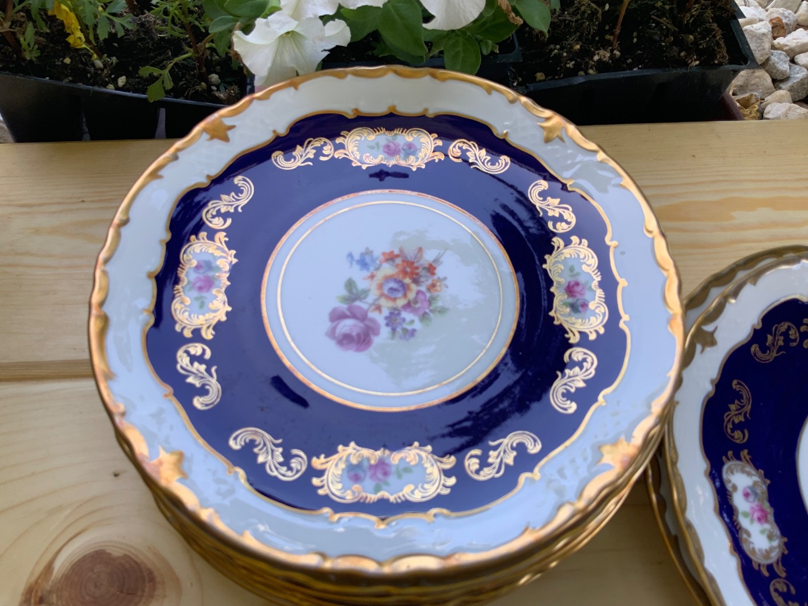 Vintage Reichenbach Echt Kobalt Cobalt Blue Floral Round Plate set of 8