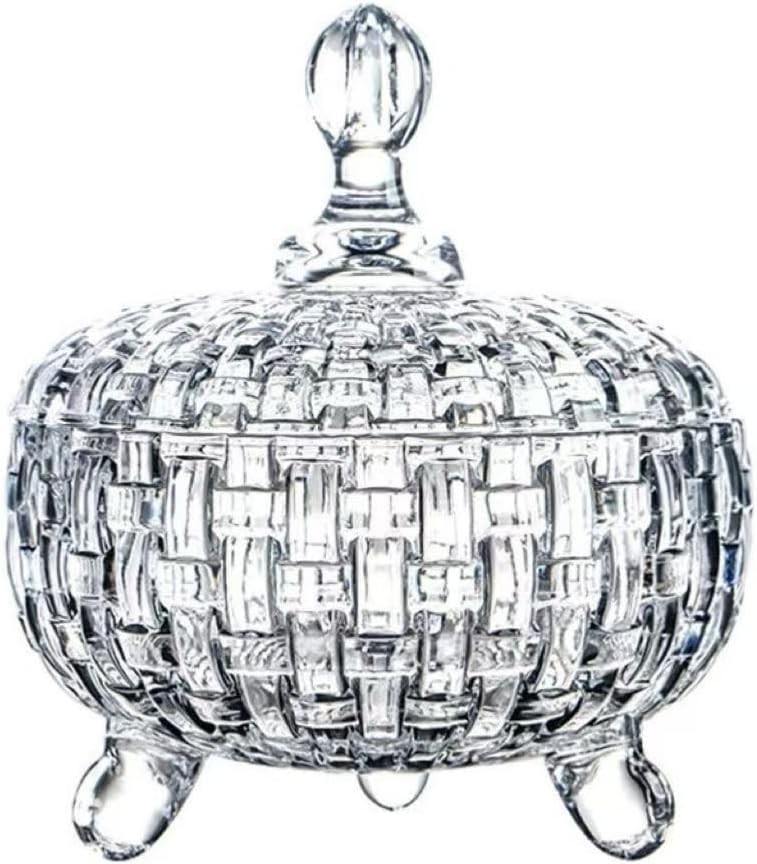 Candy Jar with Lid Crystal Glass Candy Storage Weave Design Candy Dish Bowl f…