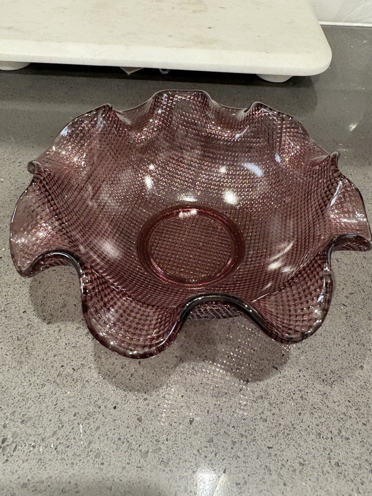 Vintage Italian Colony Glass Ruffled Edge Waffle Bowl purple amethyst