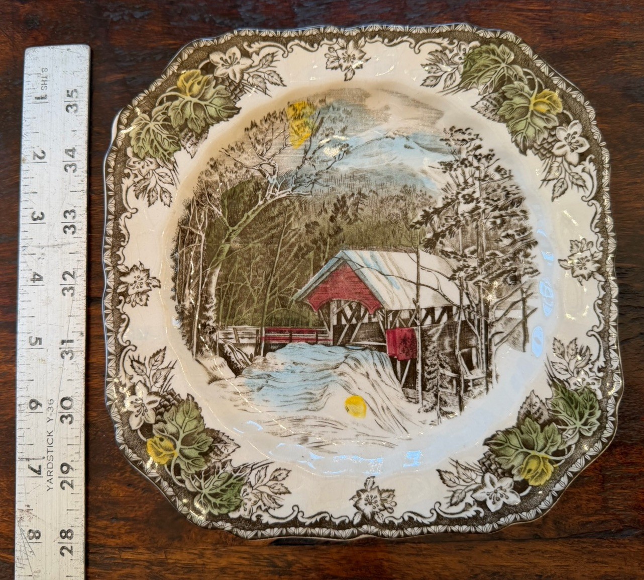 Lot Of 7 Johnson Bros The Friendly Village Square Salad Plates Covered Bridge