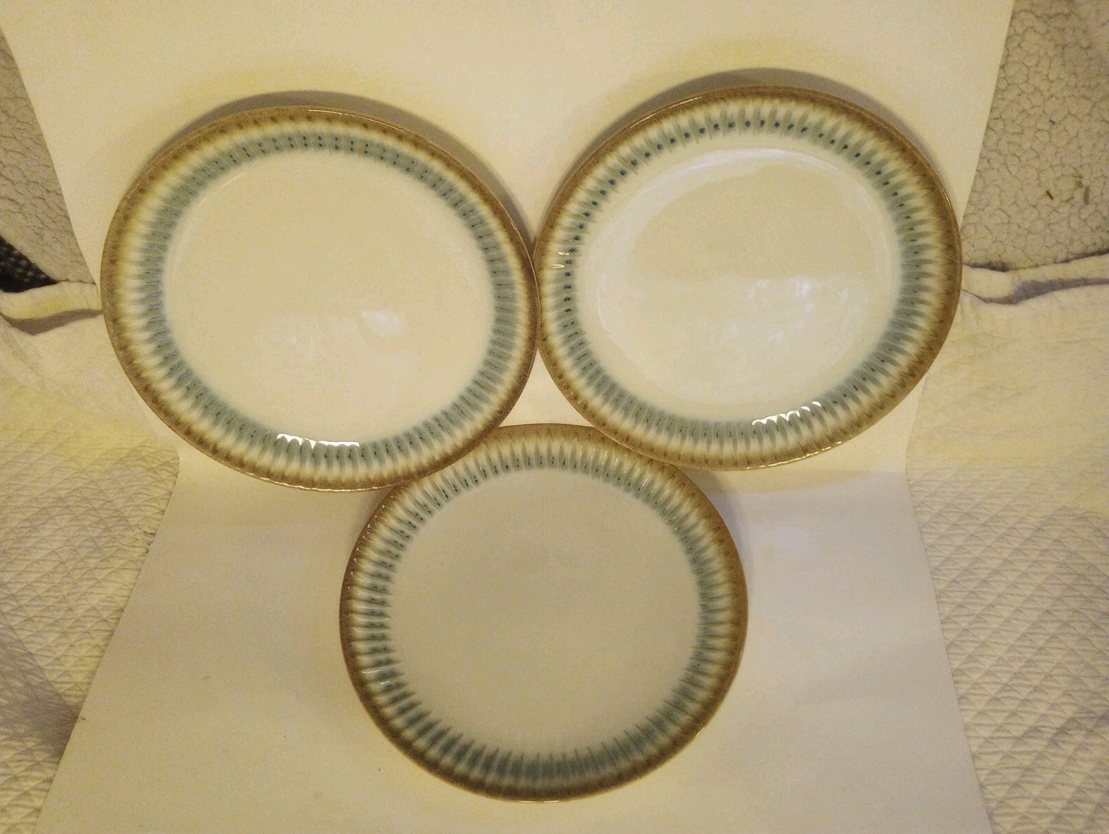 Laurie Gates Glazed Stoneware Dinner Plates Blue & Tan/Grey 10 3/4” Set Of 3