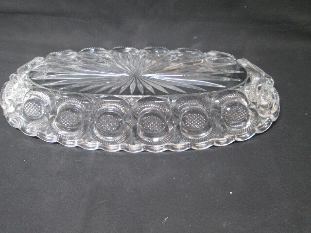 Clear Pressed Glass Oval Dish, H’Orderves, Appetizers, Relishes, Candy, Etc. 12″