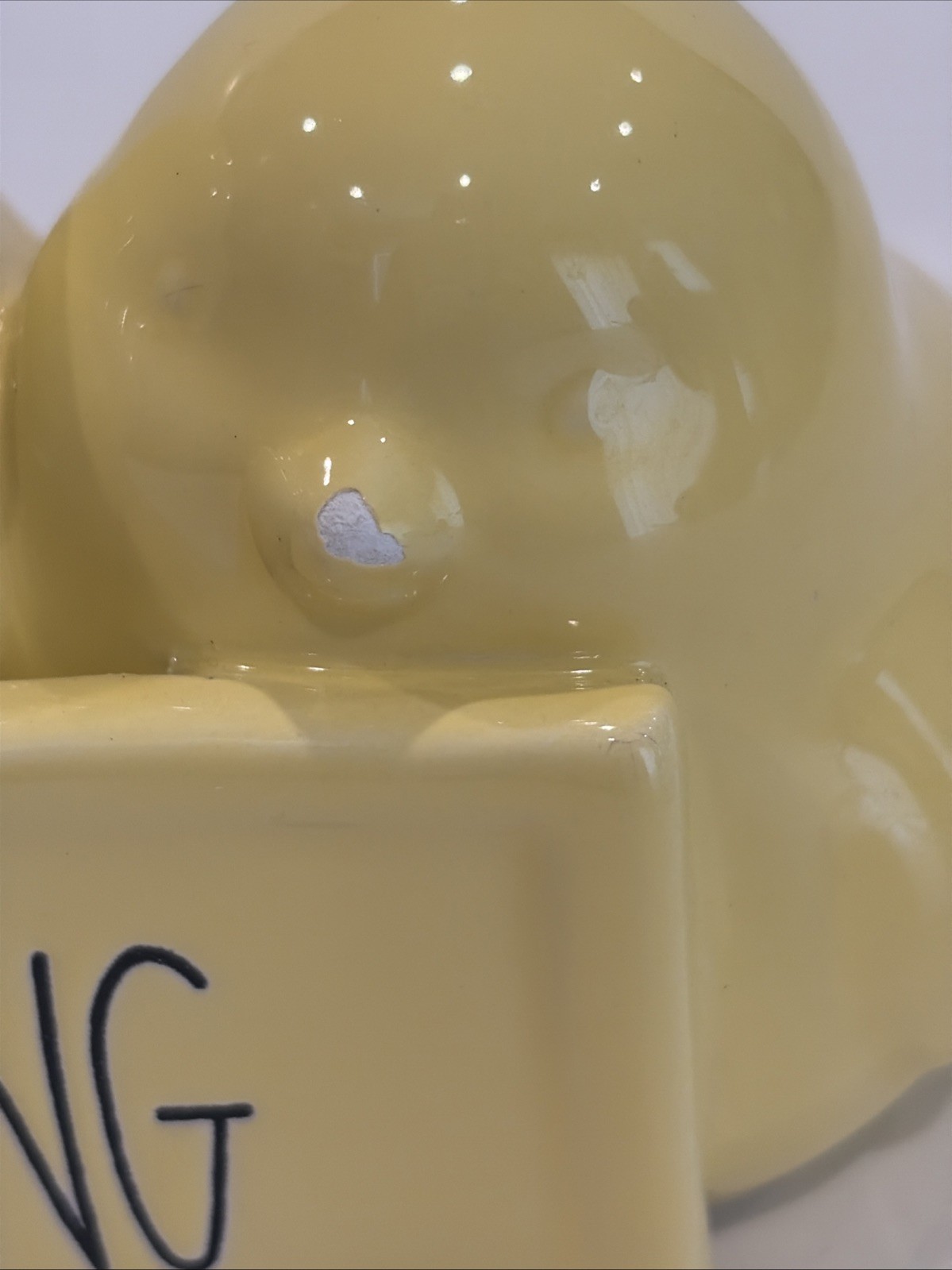 Rae Dunn HAPPY SPRING Yellow Ceramic Chick Egg Holder CHIPPED Easter Decor