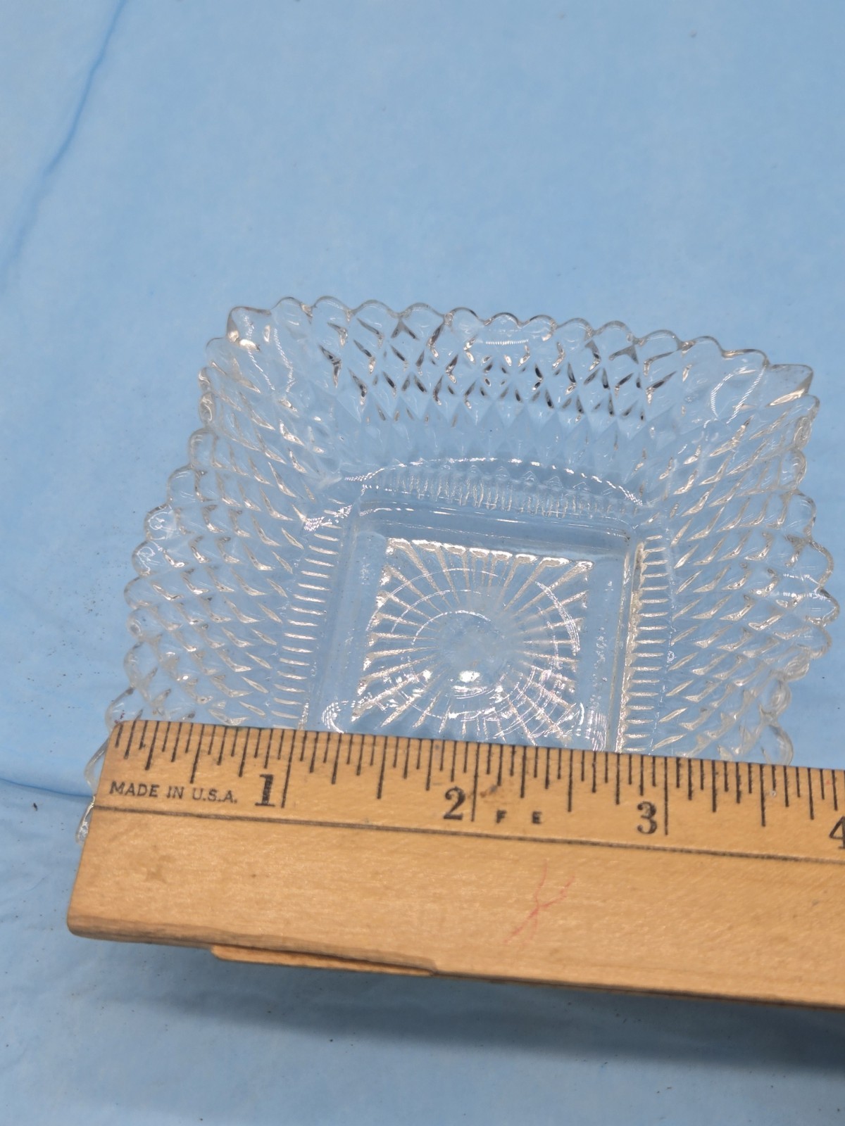 Clear INDIANA GLASS Co Square Ruffled Diamond Point Candy Dish Bowl **56-11