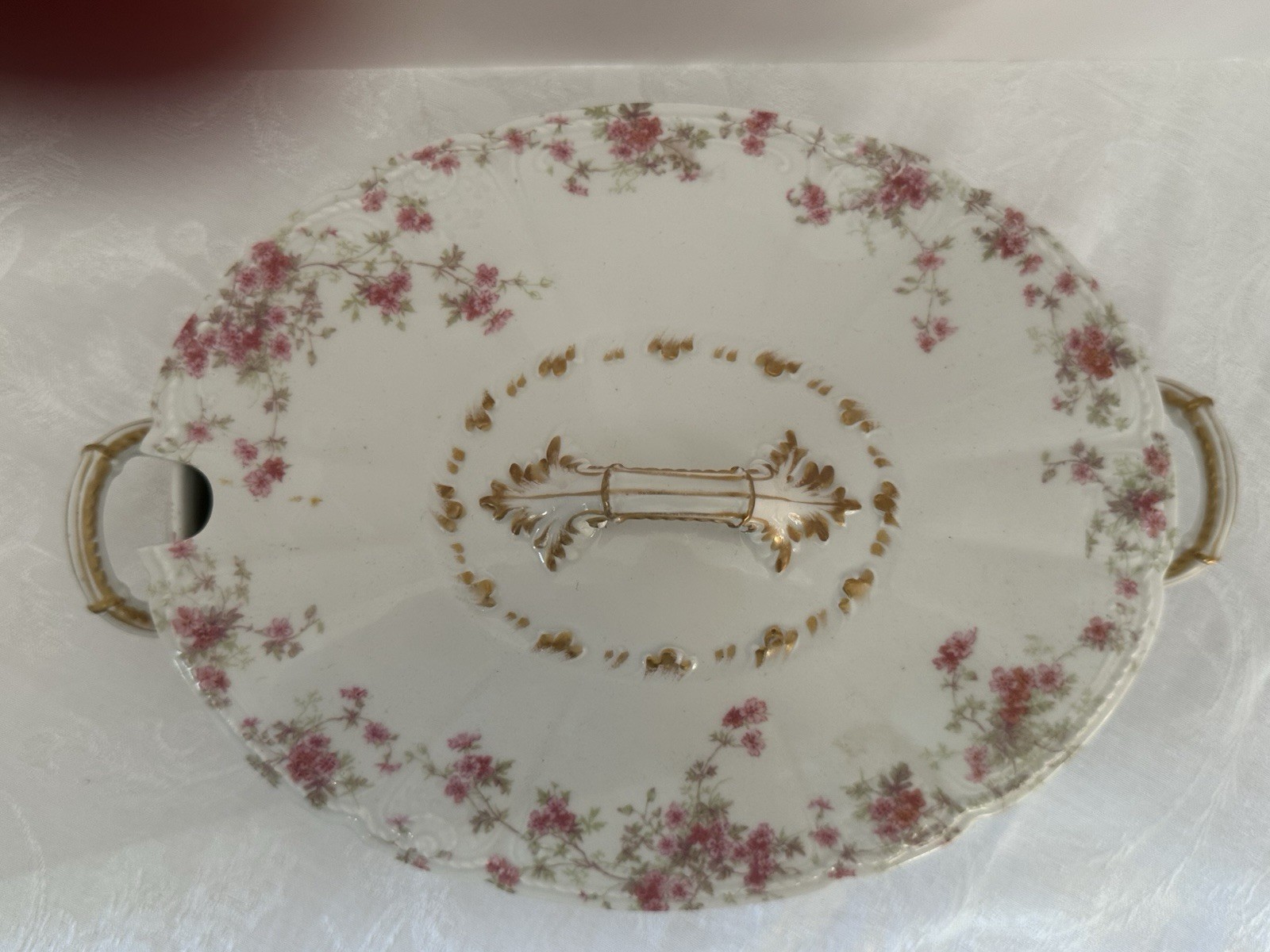 Charles Field Haviland Limoges Embossed Covered Butter Dish W/Pink Floral Sprays