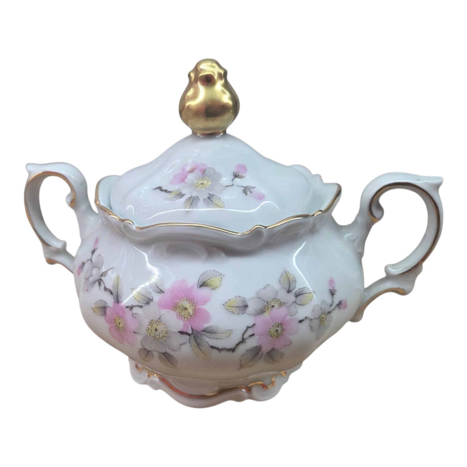 MITTERTEICH Bavaria Germany 1920’s Springtime Apple Blossom 17 Pcs Gold Scallop
