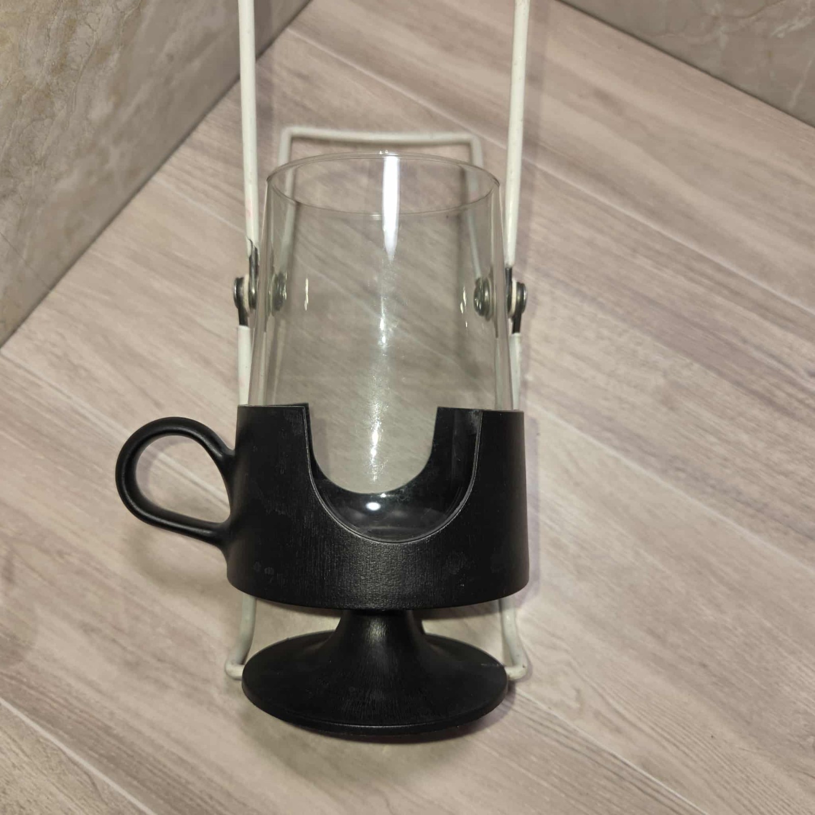 Corning Ware MCM Glas-Snap Coffee Drink Mug Tea Cup Clear Black 12 oz Photo Prop