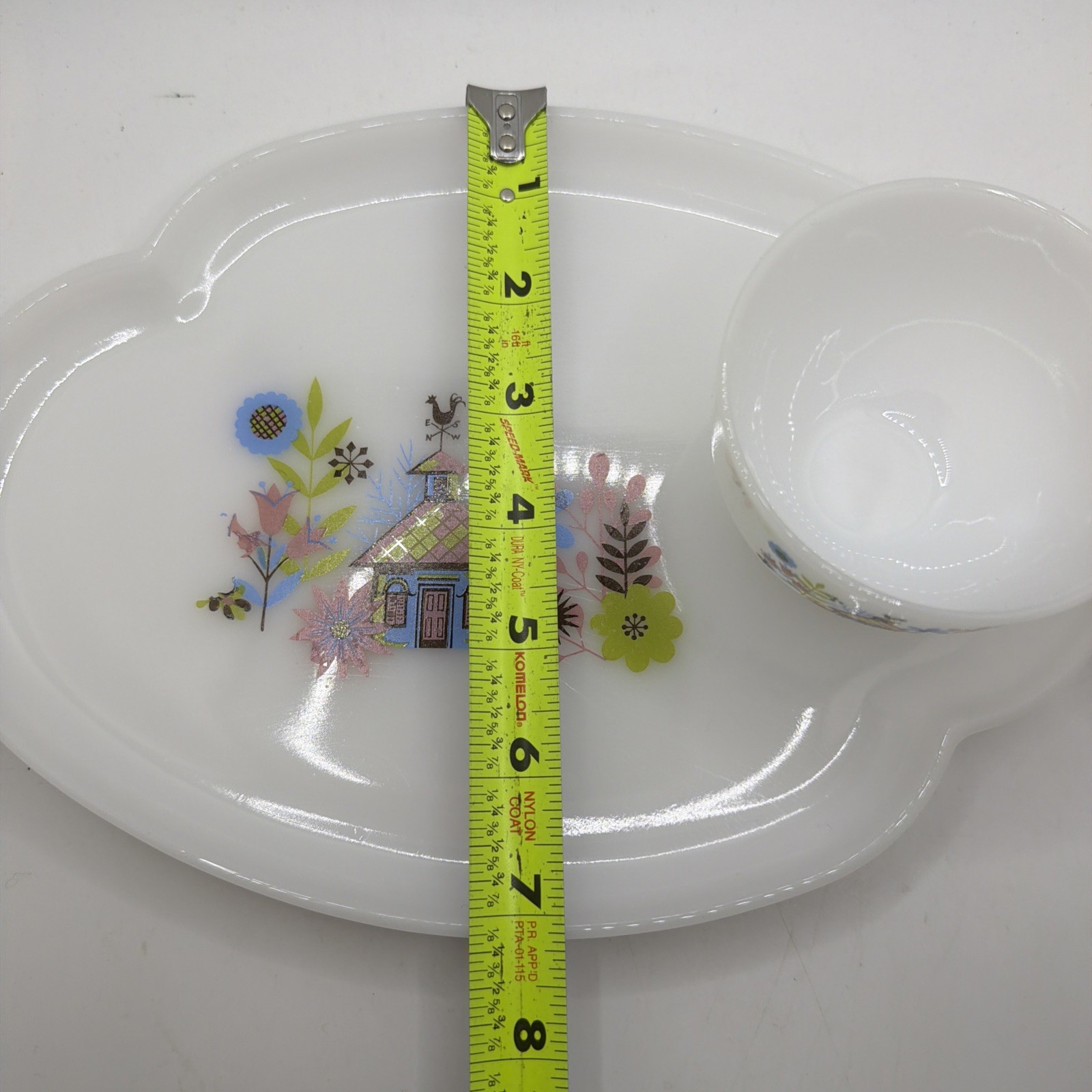 1950’s Federal Glass Company Milk Glass Chalet Snack Set Plate & Cup Vintage