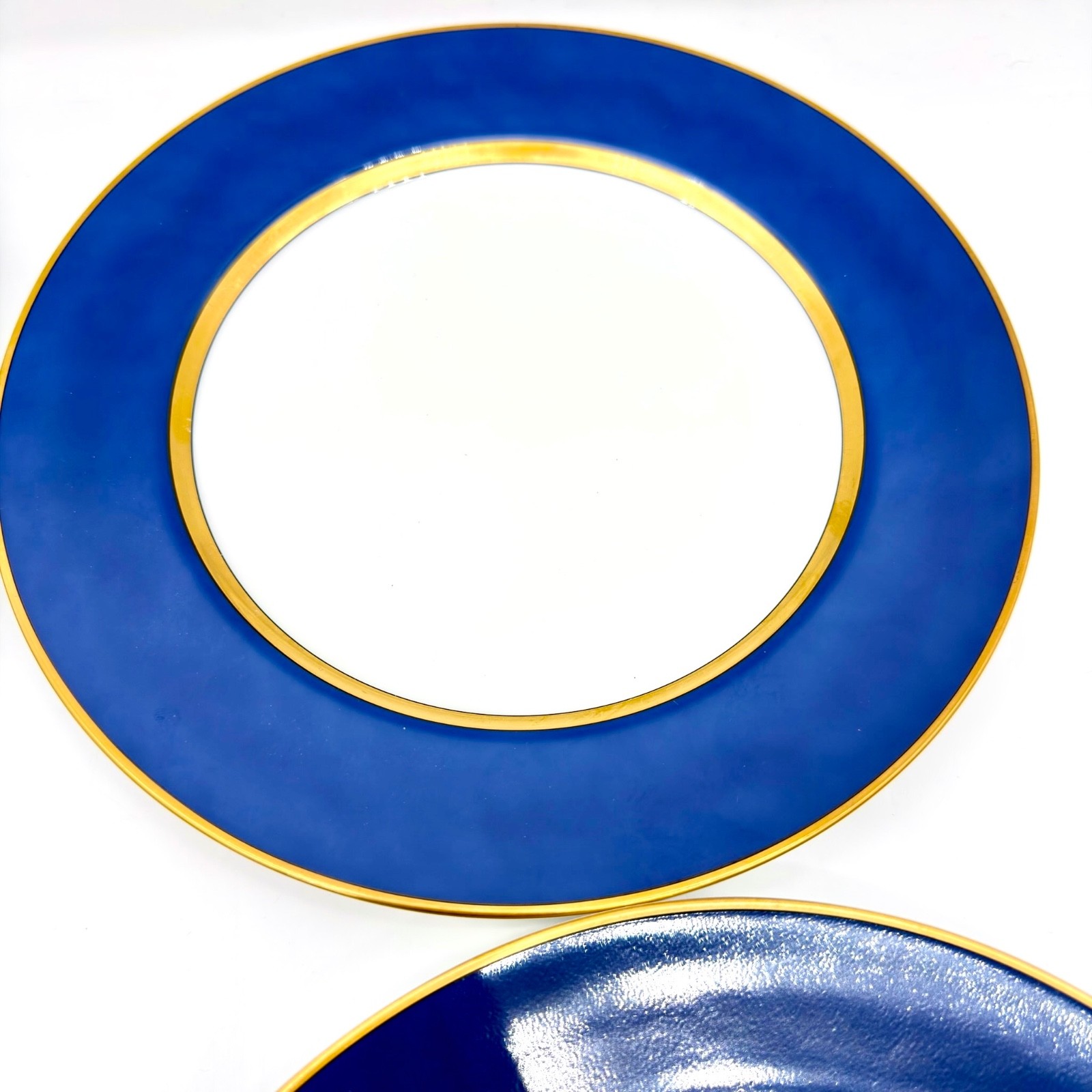 Fitz & Floyd Renaissance Cobalt Blue Dinner Plates 10 1/4″ Gold Trim 1978 Set 4