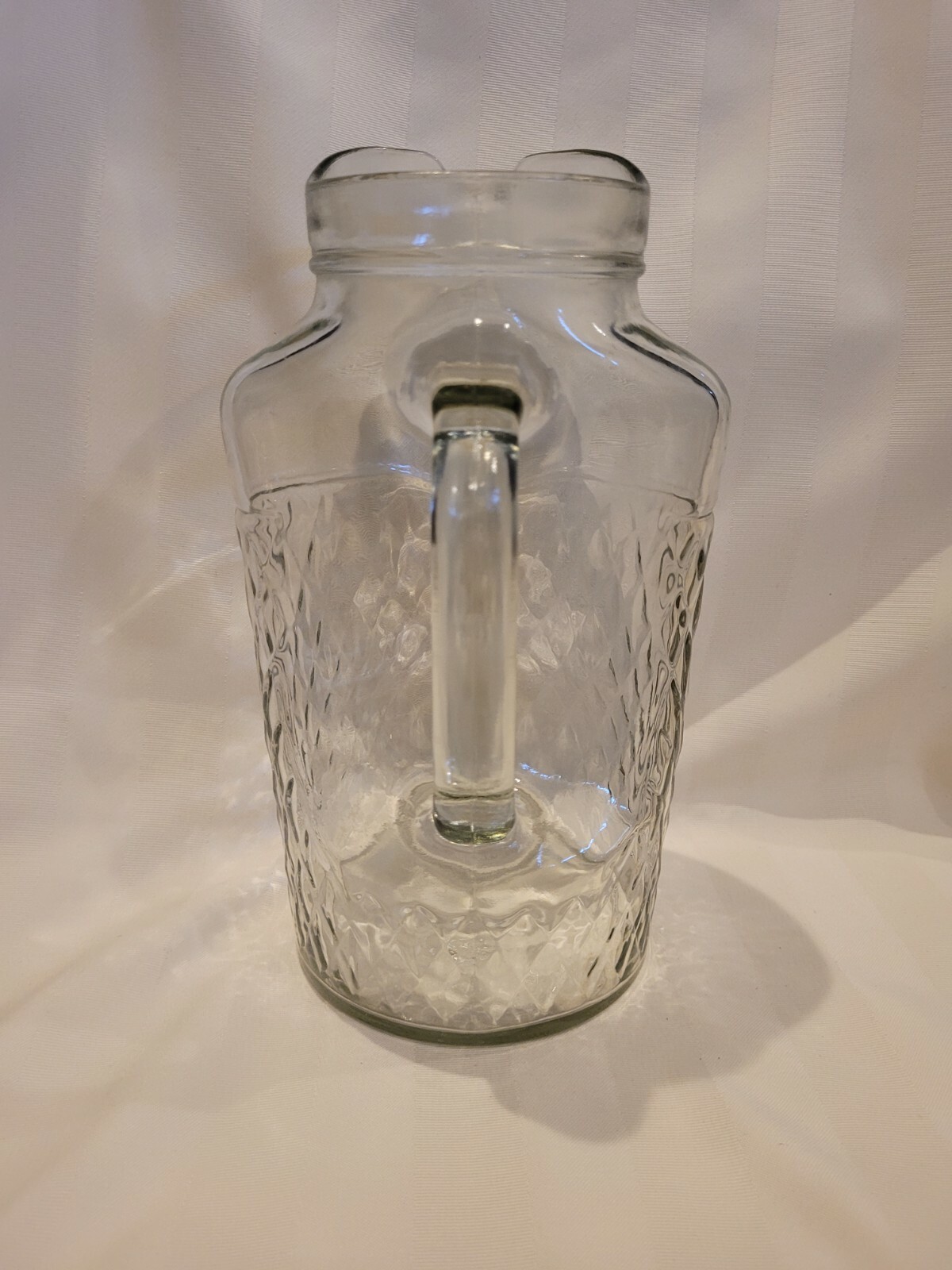 Vintage Juice Pitcher Mid-Century Diamond Pattern Clear Recessed Handle