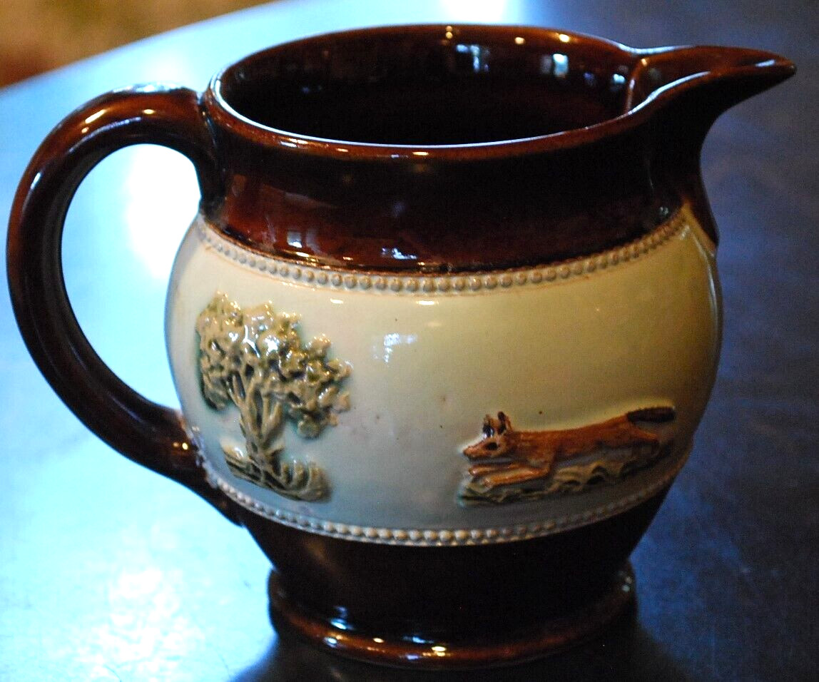 Vtg 1930’S BOURNE DENBY DERBY POTTERY FOX HUNT Creamer/Pitcher England 4″ Glazed