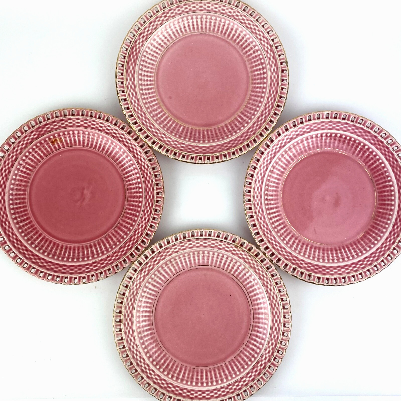 Lot 4 GBY Pink Plates 000 Lace Edge Shield Dessert Salad Decor Vintage Gift