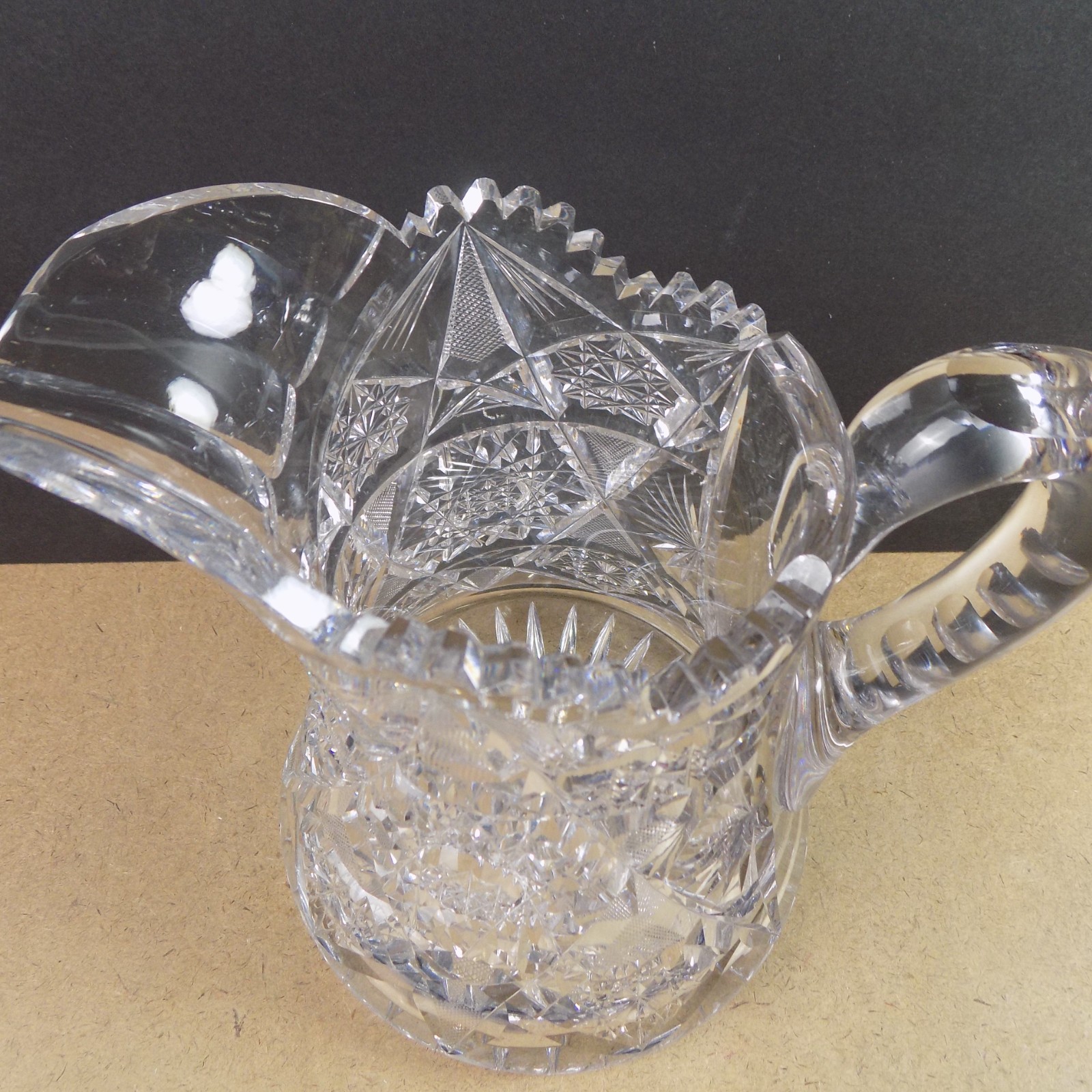 Antique American Brilliant Cut Glass Pitcher Hobstars VGC 8.25″ Tall Beauty!