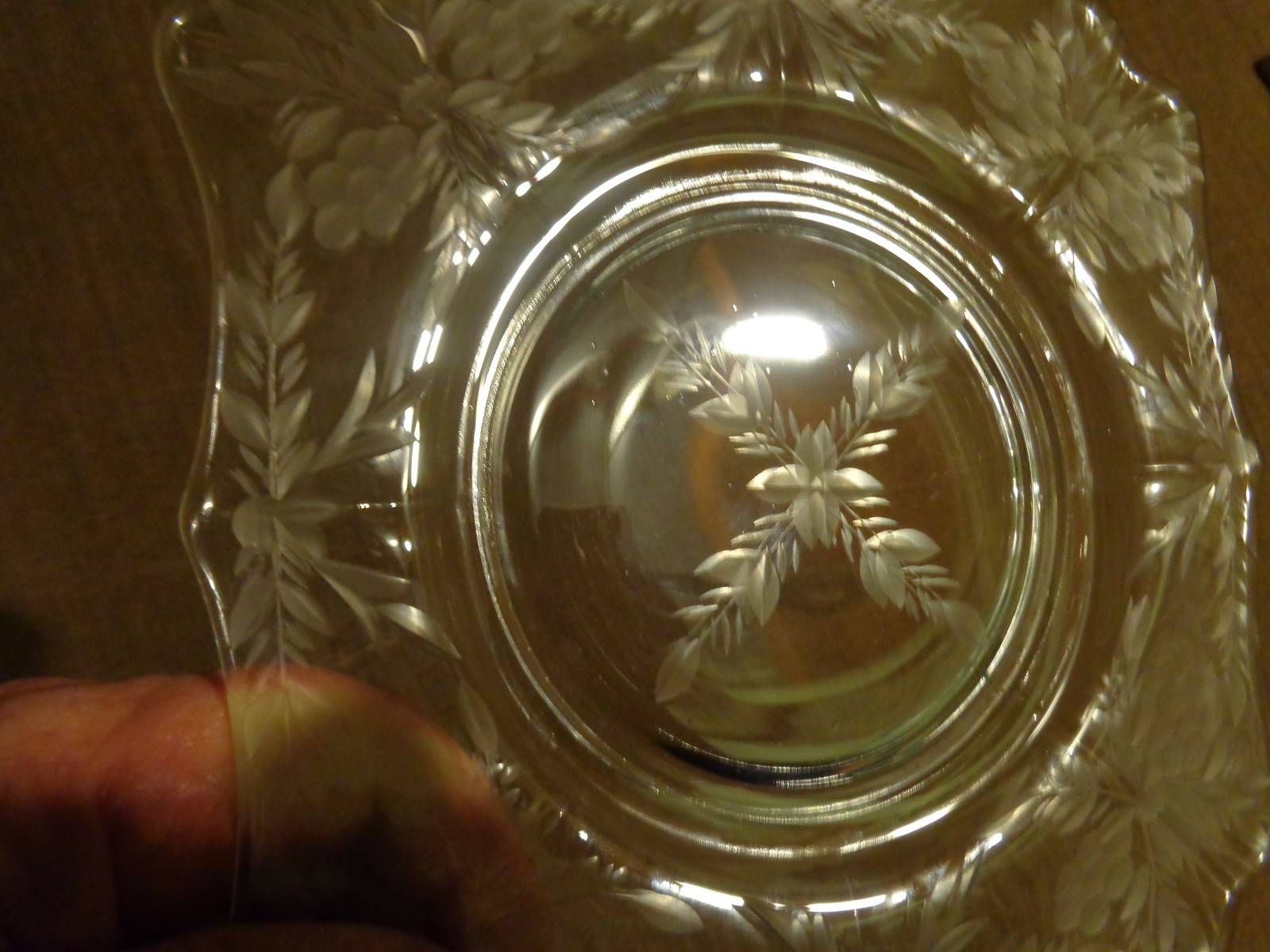6 VINTAGE FOSTORIA ETCHED CRYSTAL SALAD/LUNCHEON PLATES