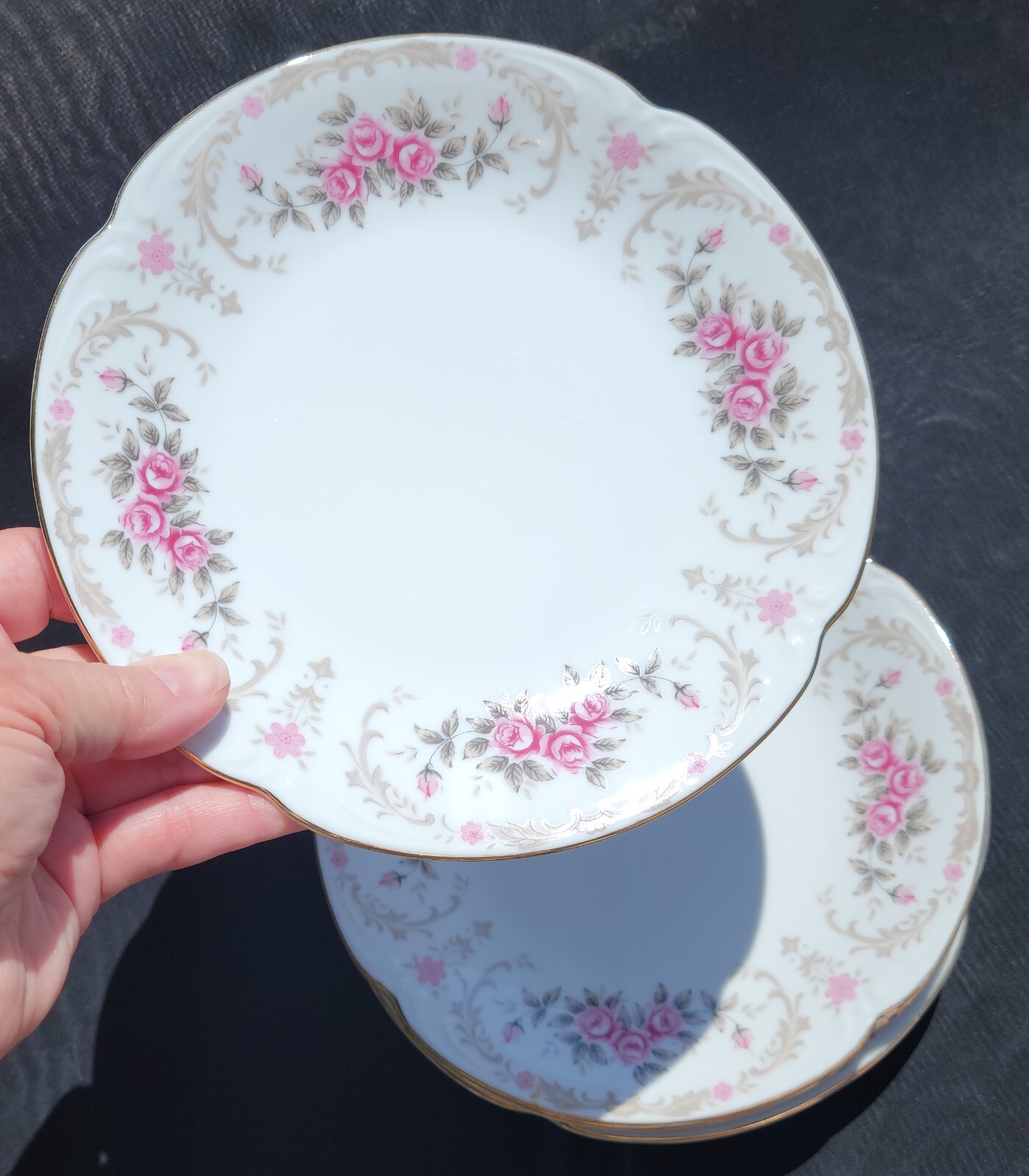 Vintage HARMONY HOUSE Japan “Cascade” 7.5″ SALAD PLATE *Set of 4* Pink Roses