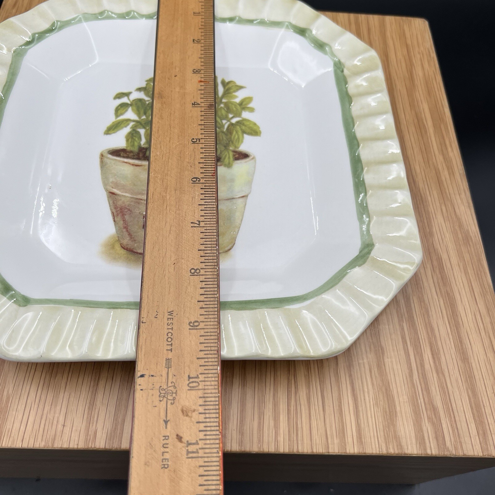 Vintage Ceramica Due Torri Mint Herb Plate Square 9” Italy Set of 2