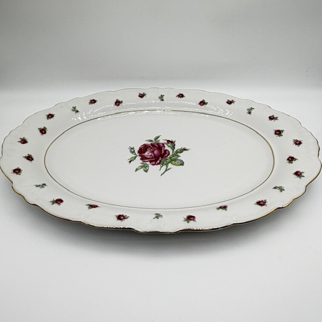 Treasure Chest Bavaria China First Love Oval Platter Pink Rose Gold Trim 12″x 8″