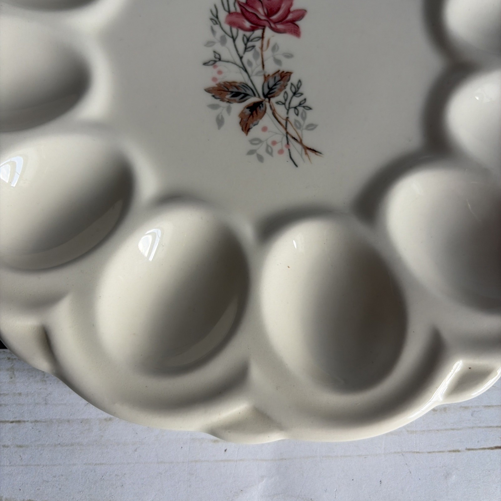 Vintage Ceramic Floral Deviled Egg Dish Plate Royal Rose Pink 9in Round