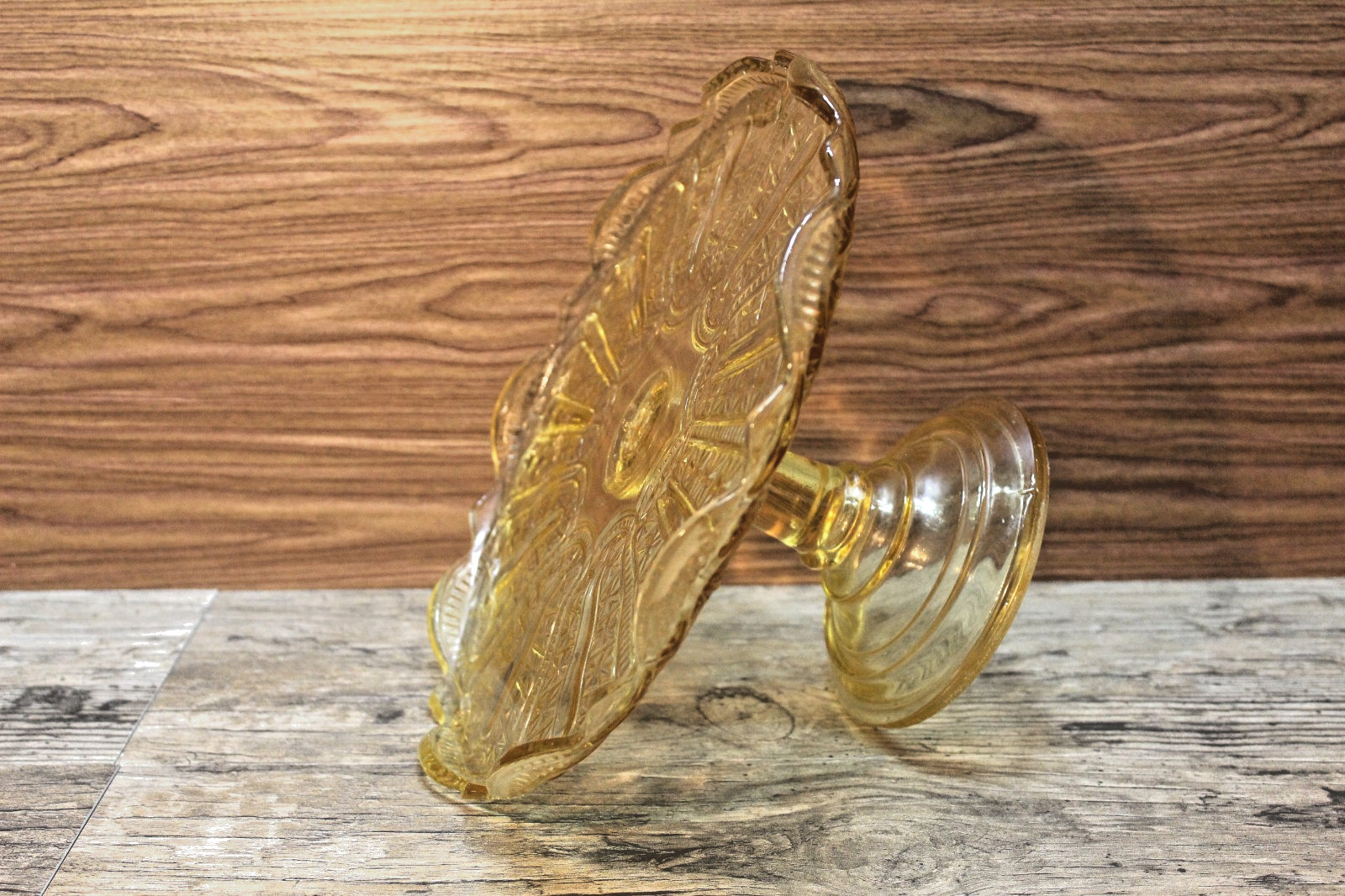 Bryce Walker Jasper EAPG Amber Glass Pedestal Cake Plate Stand, 1880’s Antique