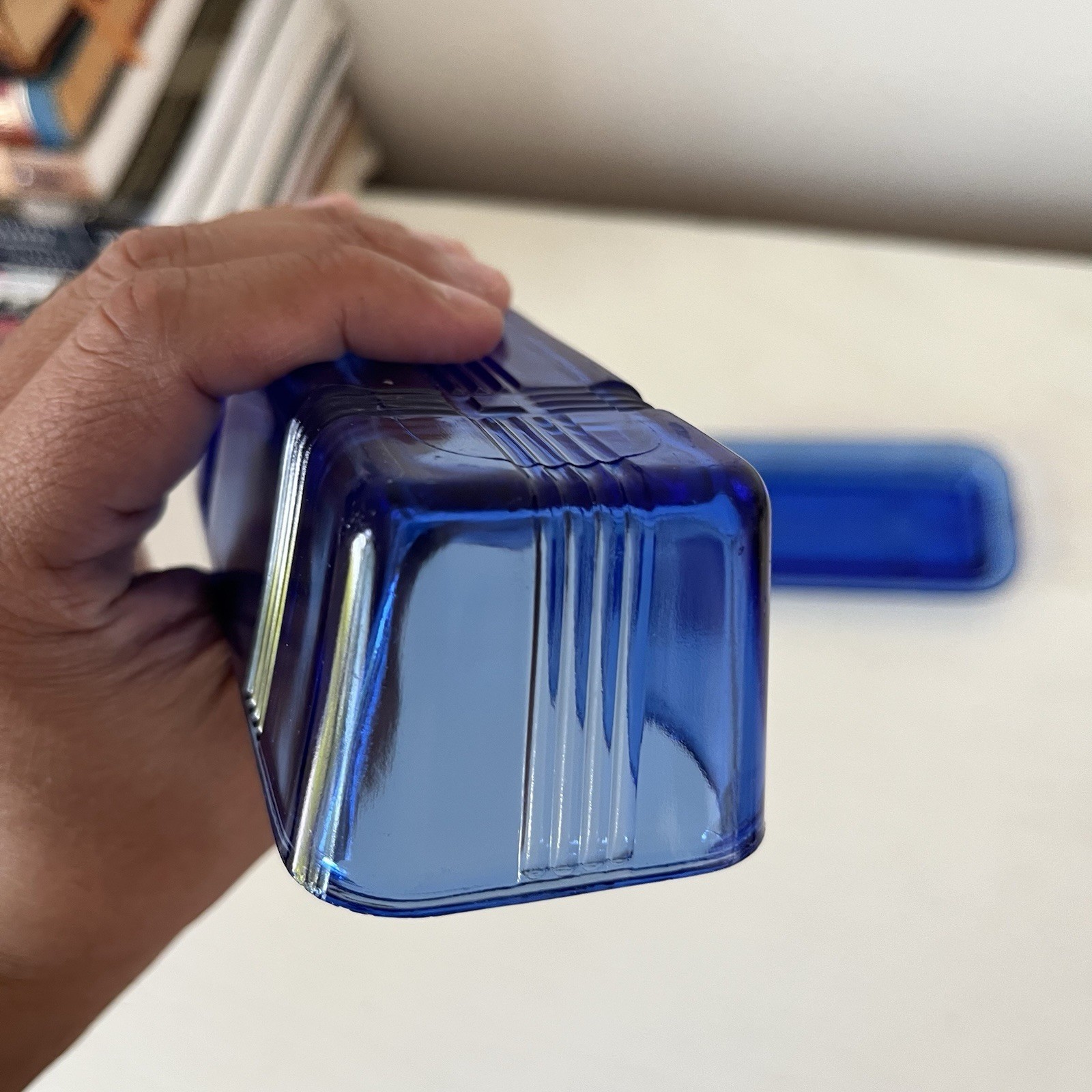 Vintage Hazel Atlas Cobalt Blue Glass Criss Cross Butter Dish, 1 Stick, 1/4 Lb