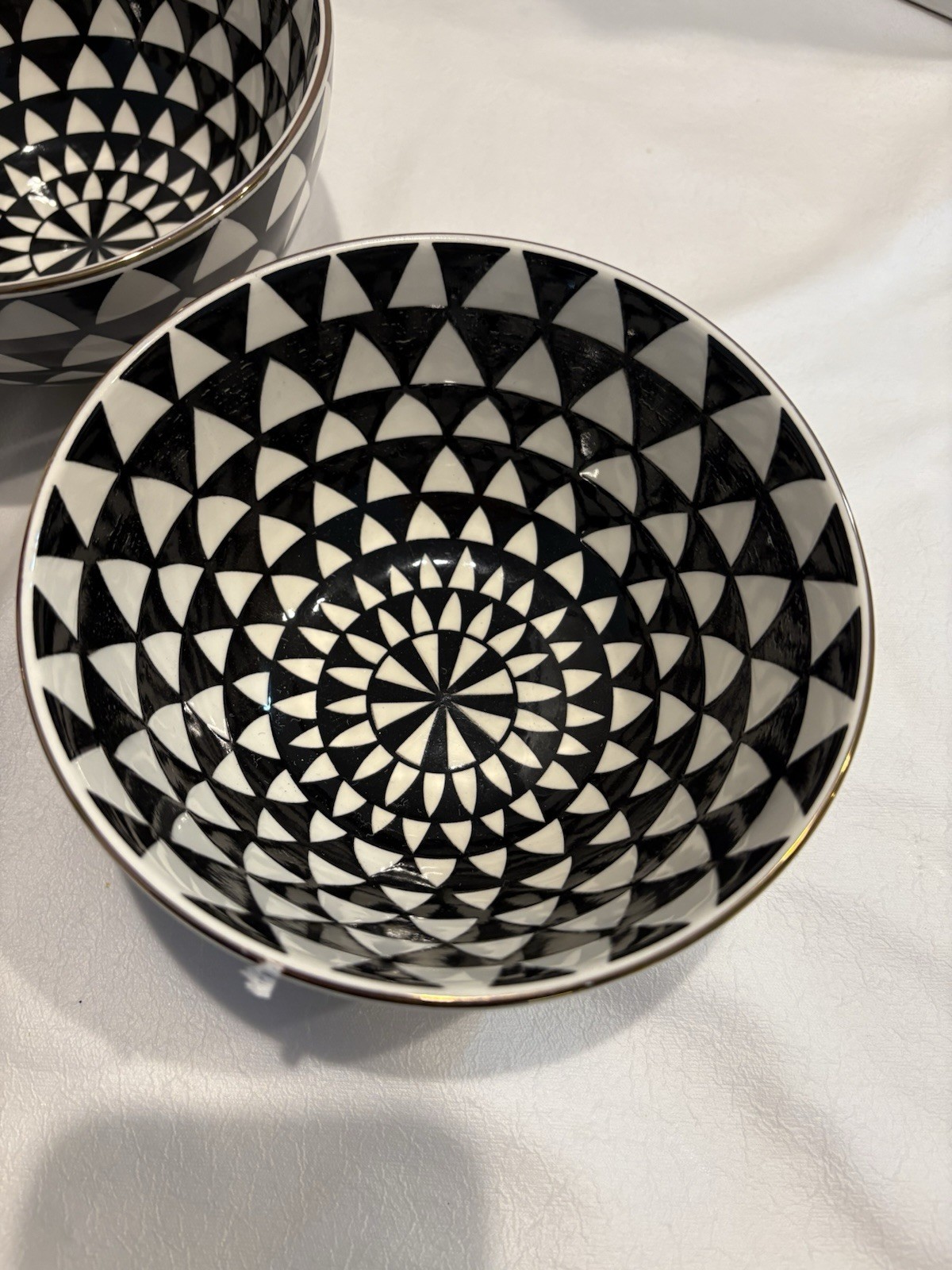 Set Of 3 Thyme & Table Stoneware Serving Bowls Black/White Asymmetrical