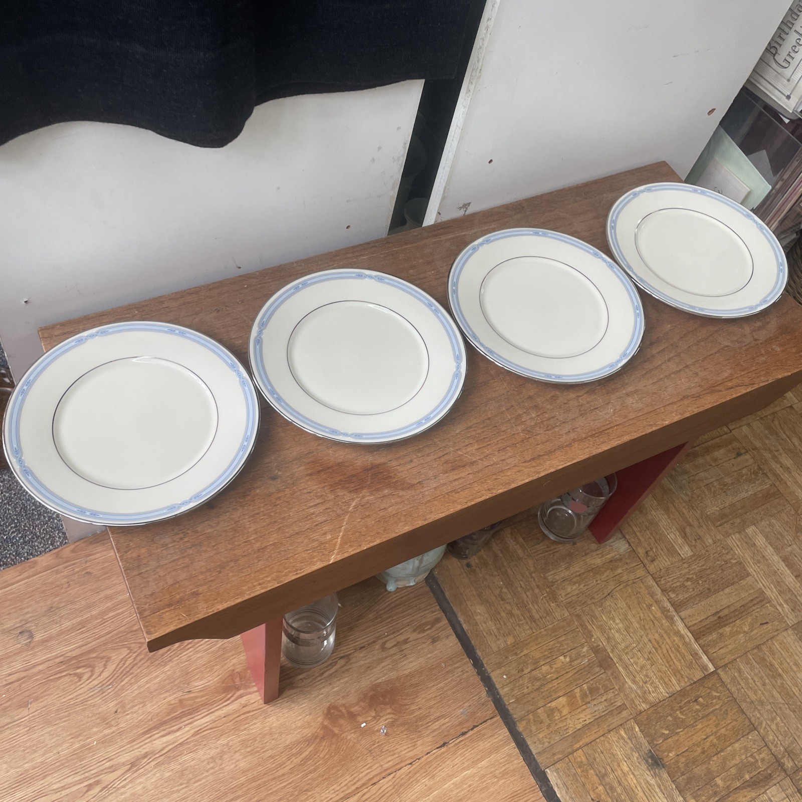 LENOX Courtland Salad Plate Set Of Four Blue Gray Band Platinum Trim 8”USA
