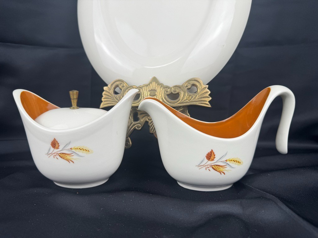 1950s Taylor Smith Autumn Harvest Ever Yours Wheat-Platter, Sugar & Creamer-3pcs