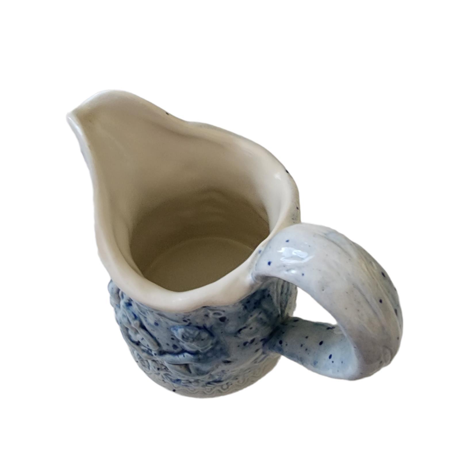 Victorian Cherub Pitcher Raised Relief Grapes Grapevine Blue Splatter Glaze