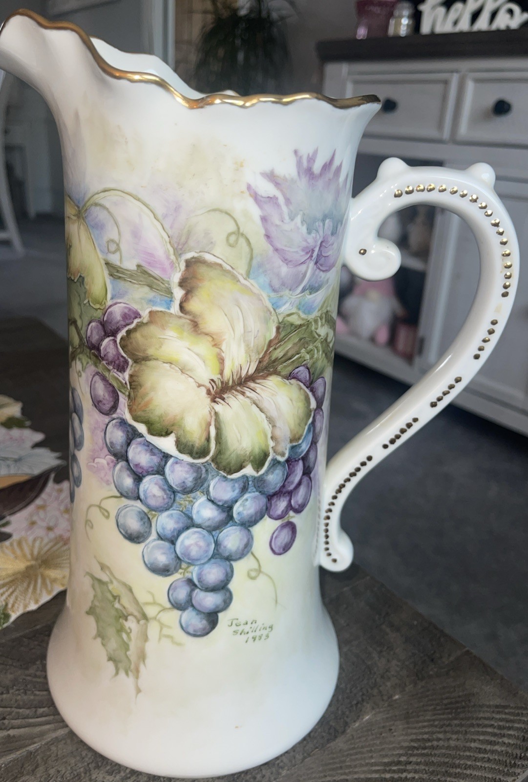 ANTIQUE LIMOGES GRAPE LEAF PITCHER SIGNED BY Shilling -mint