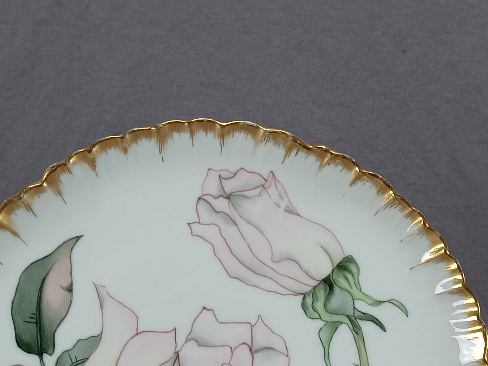 GDM Limoges Hand Painted Large Pink Rose & Gold 8 1/8 Inch Plate C.1891