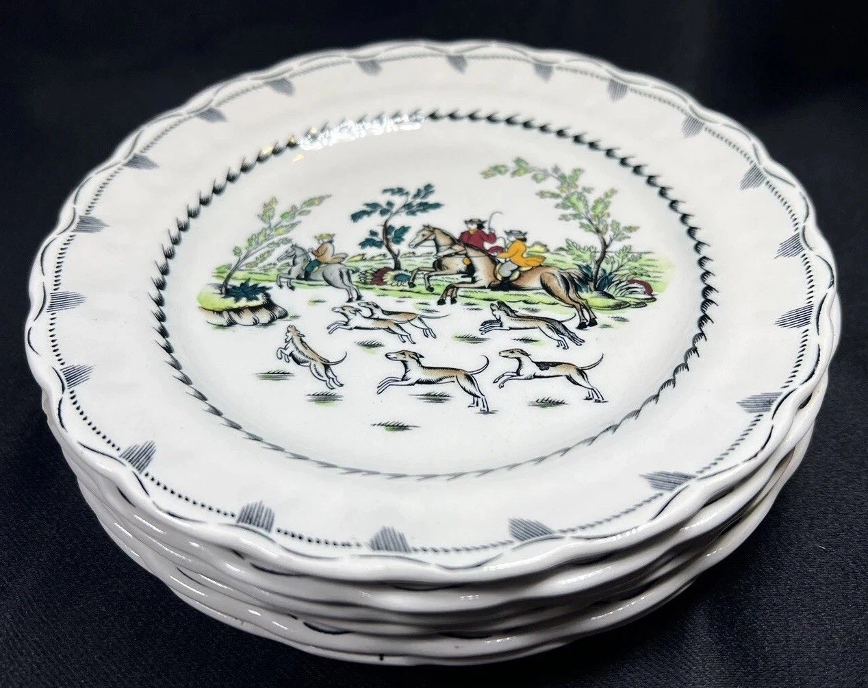 6 Rare ATQ Vintage 1920’s Booths Hand Painted Liverpool Hunt Plates A 8090 6.75”